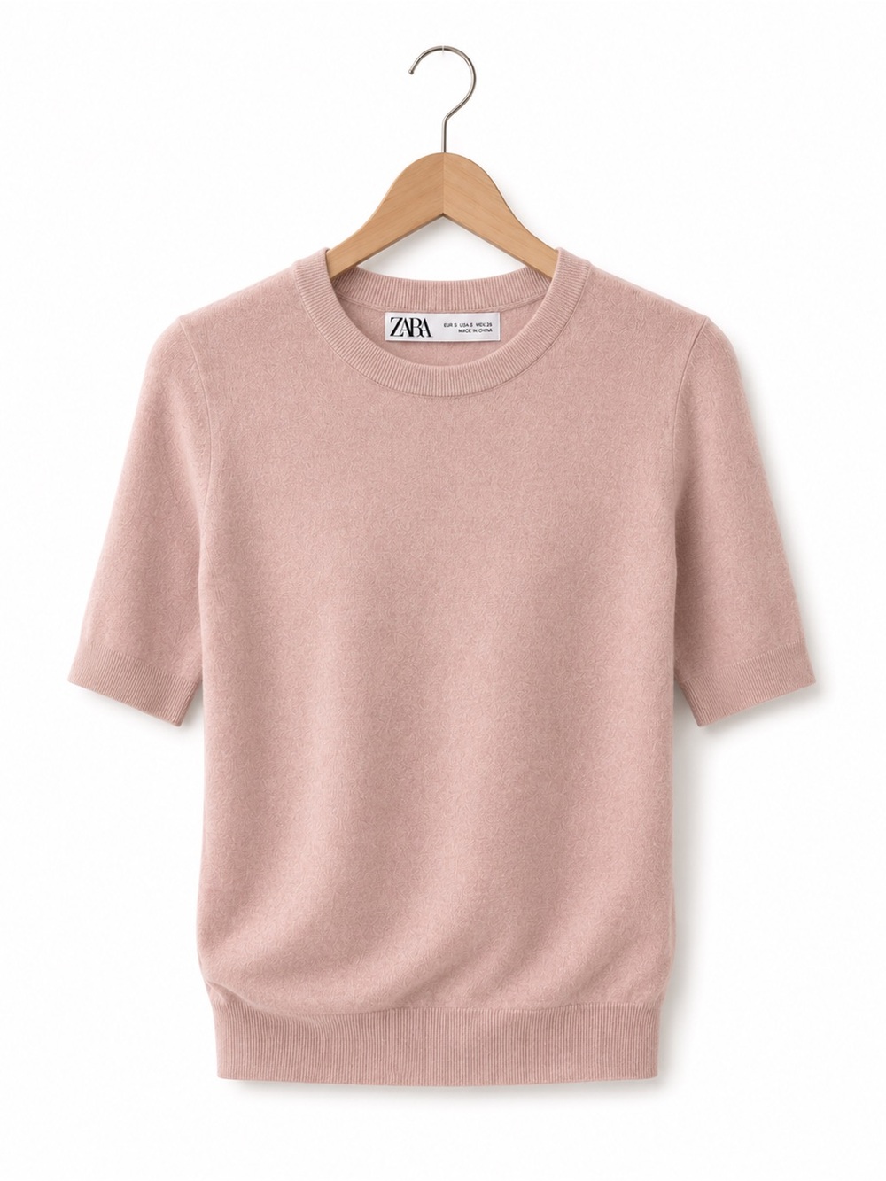 Zara Blush Pink Short-Sleeve Crewneck Sweater